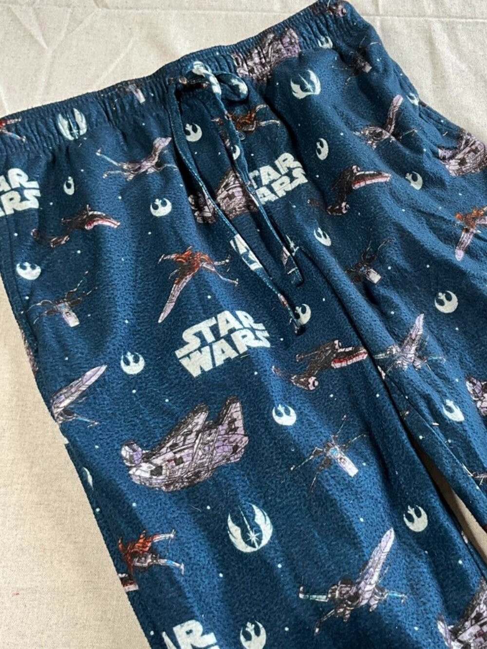 Star Wars Blue Ships All Over Print Loungewear Fleece COZY Pajama Pants (Medium)